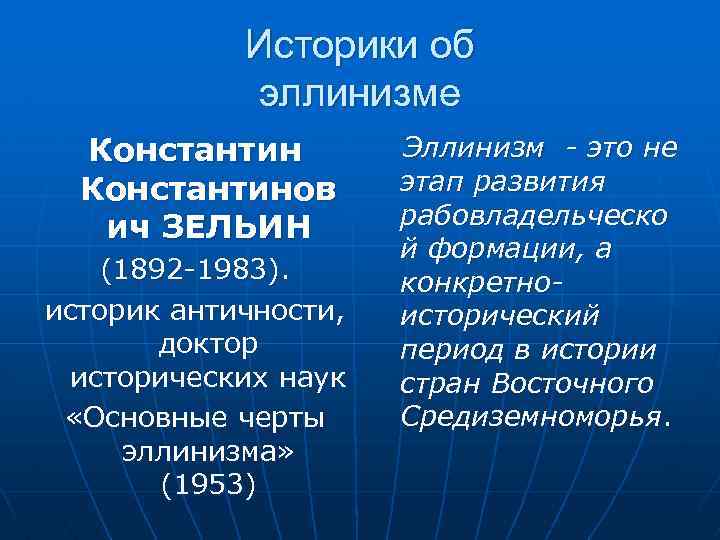 Историки об эллинизме Константинов ич ЗЕЛЬИН (1892 -1983). историк античности, доктор исторических наук «Основные