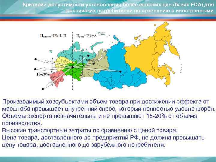 Критерии допустимости установления более высоких цен (базис FCA) для российских потребителей по сравнению с