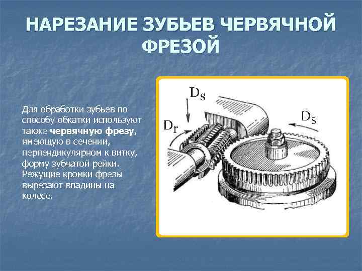 НАРЕЗАНИЕ ЗУБЬЕВ ЧЕРВЯЧНОЙ ФРЕЗОЙ Для обработки зубьев по способу обкатки используют также червячную фрезу,
