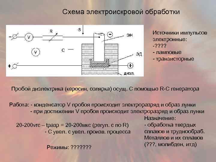 Схема электроискровой обработки