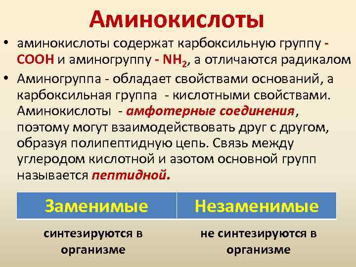 Аминокислоты • аминокислоты содержат карбоксильную группу СООН и аминогруппу - NН 2, а отличаются