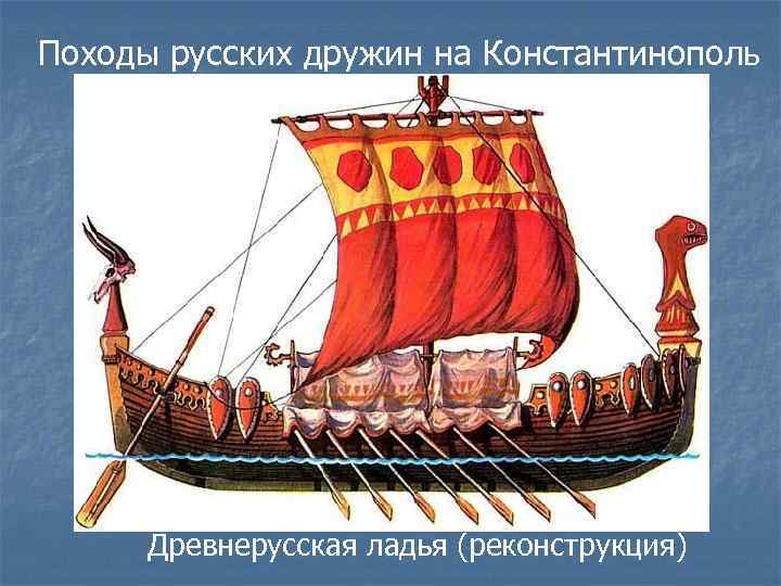 Походы русских дружин на Константинополь Древнерусская ладья (реконструкция) 