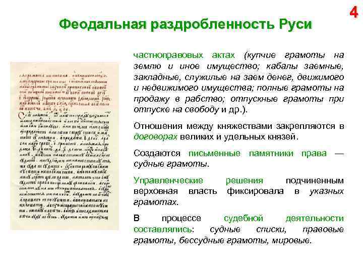 Феодальная раздробленность Руси частноправовых актах (купчие грамоты на землю и иное имущество; кабалы заемные,