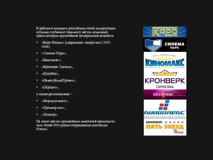 В рейтинге ведущих российских сетей лидирующие позиции стабильно занимают десять компаний, среди которых крупнейшие