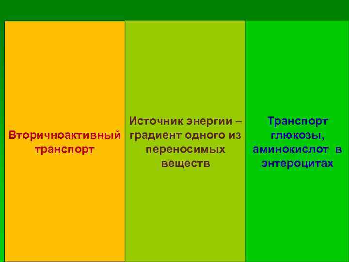 Источник энергии – Транспорт глюкозы, Вторичноактивный градиент одного из транспорт переносимых аминокислот в веществ