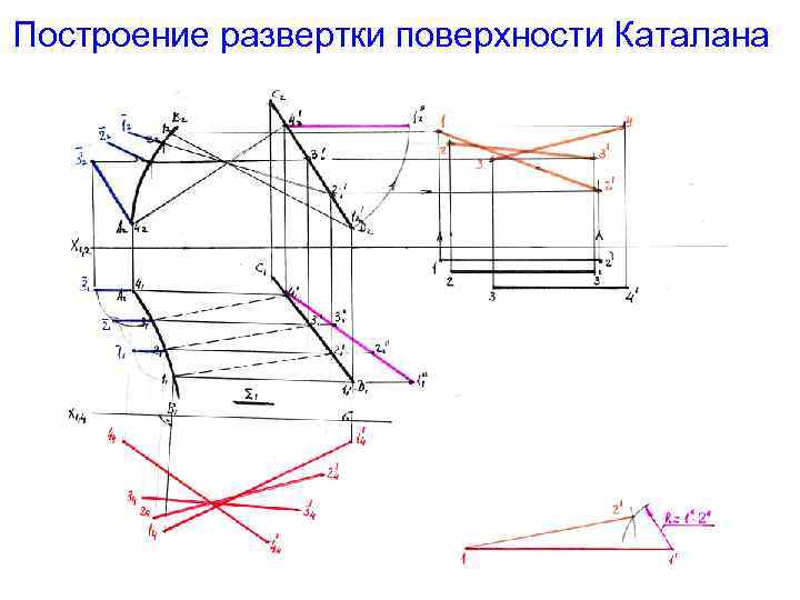 Построение развертки поверхности Каталана 