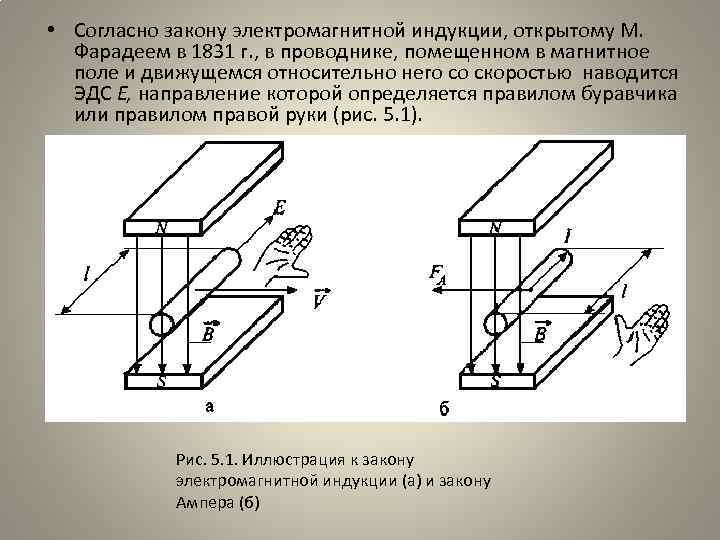  • Согласно закону электромагнитной индукции, открытому М. Фарадеем в 1831 г. , в
