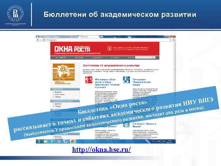 Бюллетени об академическом развитии Э ста» НИУ ВШ а ро тия нь «Окн ческого