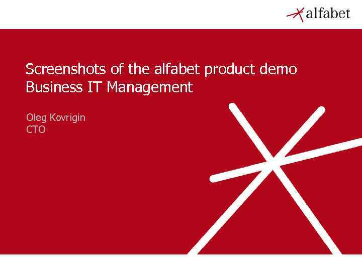 Screenshots of the alfabet product demo Business IT Management Oleg Kovrigin CTO 