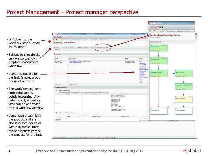 Project Management – Project manager perspective • Drill down to the workflow step “Decide
