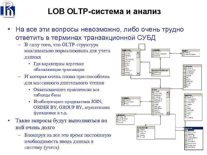 LOB OLTP-система и анализ • На все эти вопросы невозможно, либо очень трудно ответить