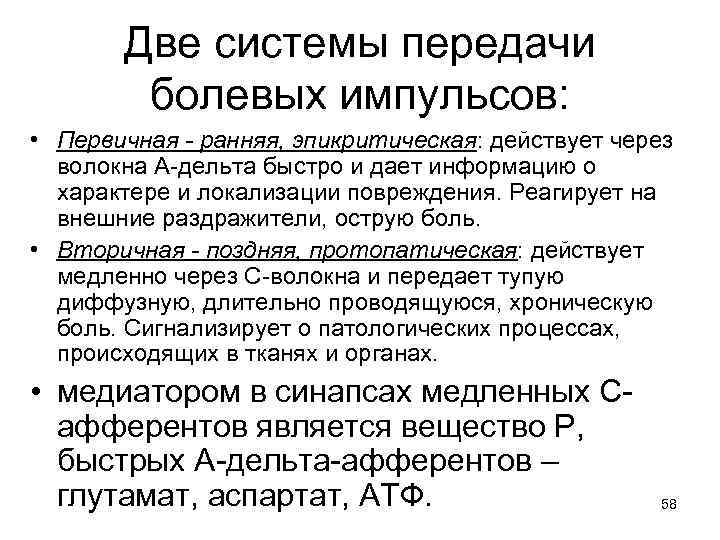 Схему структурной организации восприятия первичной локализованной боли эпикритической