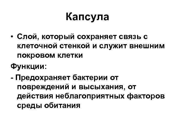 Капсула • Слой, который сохраняет связь с клеточной стенкой и служит внешним покровом клетки