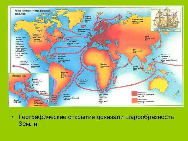  • Географические открытия доказали шарообразность Земли. 