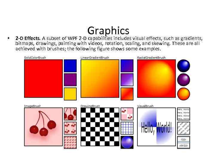  • Graphics 2 -D Effects. A subset of WPF 2 -D capabilities includes