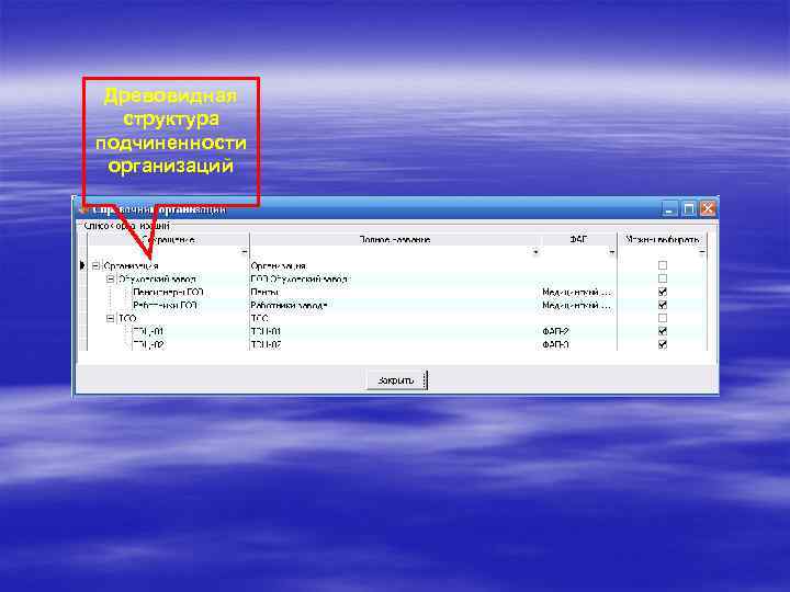 Древовидная структура подчиненности организаций 