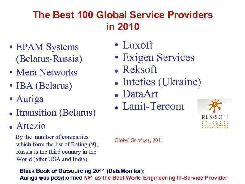 The Best 100 Global Service Providers in 2010 • EPAM Systems (Belarus-Russia) • Mera