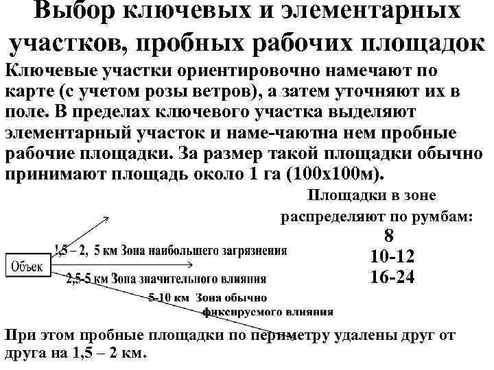 Выбор ключевых и элементарных участков, пробных рабочих площадок Ключевые участки ориентировочно намечают по карте