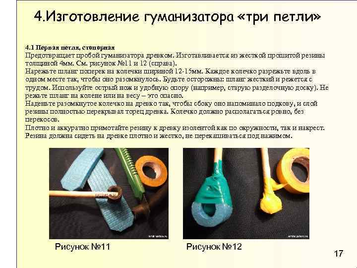 4. Изготовление гуманизатора «три петли» 4. 1 Первая петля, стопорная Предотвращает пробой гуманизатора древком.