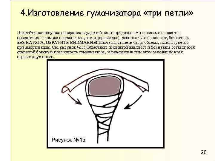 4. Изготовление гуманизатора «три петли» Покройте оставшуюся поверхность ударной части продольными полосами изоленты (кладите