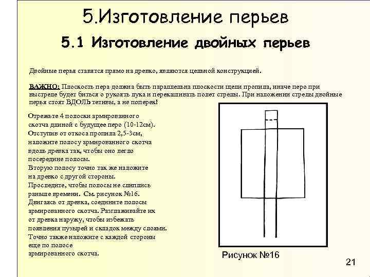 5. Изготовление перьев 5. 1 Изготовление двойных перьев Двойные перья ставятся прямо на древко,