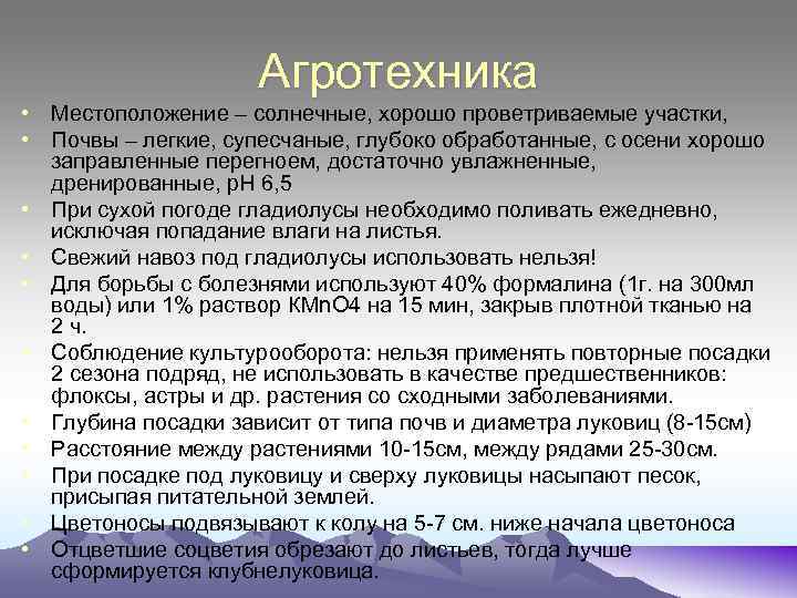 Агротехника • Местоположение – солнечные, хорошо проветриваемые участки, • Почвы – легкие, супесчаные, глубоко