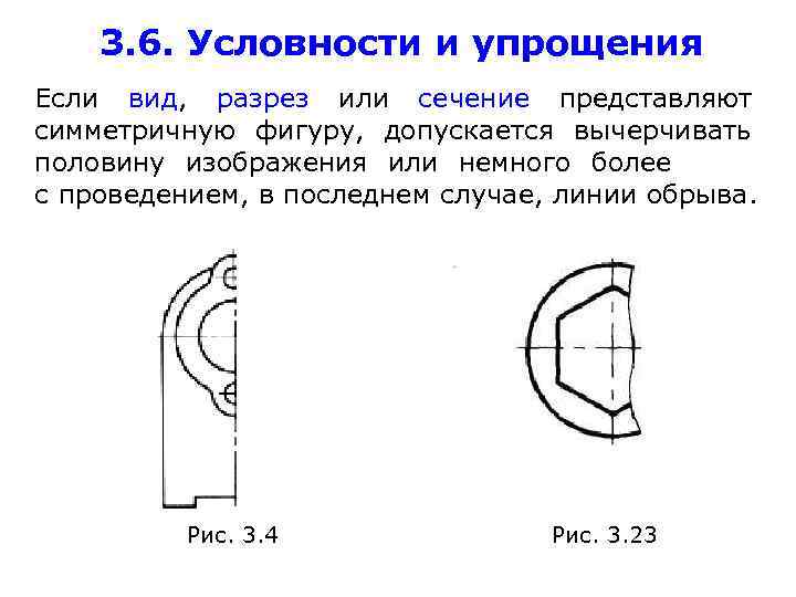 3. 6. Условности и упрощения Если вид, разрез или сечение представляют симметричную фигуру, допускается