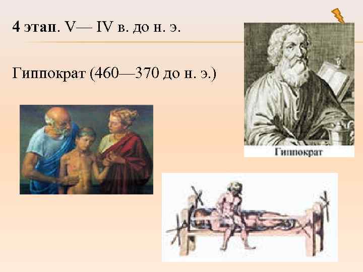 4 этап. V— IV в. до н. э. Гиппократ (460— 370 до н. э.