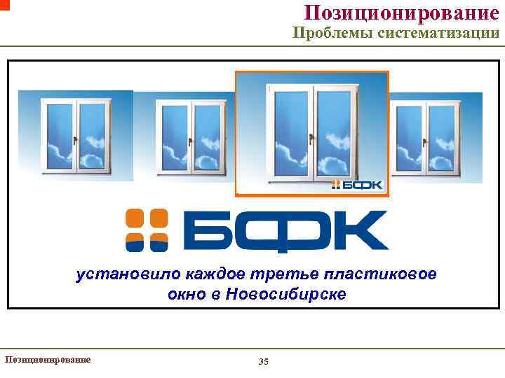 Позиционирование Проблемы систематизации установило каждое третье пластиковое окно в Новосибирске Позиционирование 35 