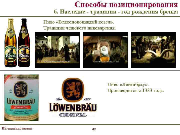 Способы позиционирования 6. Наследие - традиции - год рождения бренда Пиво «Велкопоповицкий козел» .