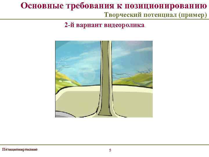 Основные требования к позиционированию Творческий потенциал (пример) 2 -й вариант видеоролика Позиционирование 5 