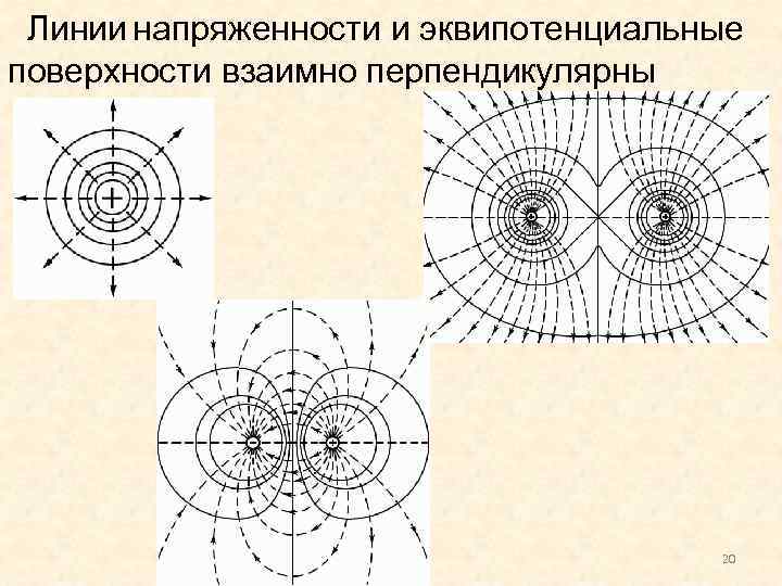 Линии напряженности и эквипотенциальные поверхности взаимно перпендикулярны 20 