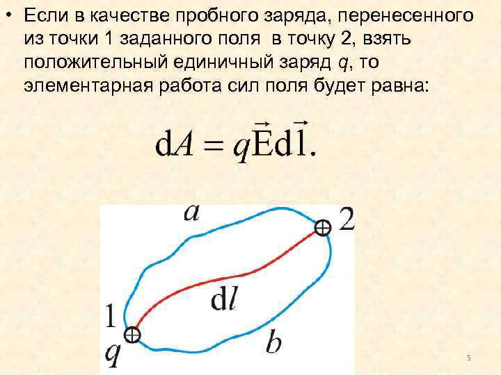  • Если в качестве пробного заряда, перенесенного из точки 1 заданного поля в