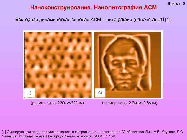 Наноконструироание. Нанолитография АСМ Лекция-3 Векторная динамическая силовая АСМ – литография (наночеканка) [1]. (размер скана
