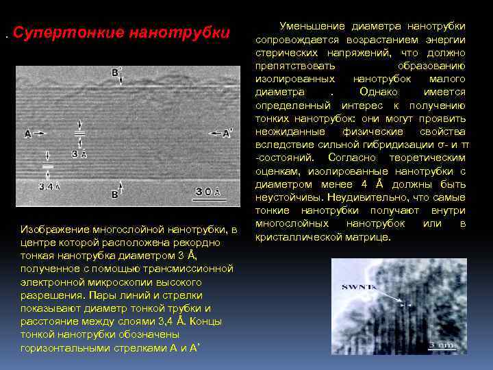. Супертонкие нанотрубки Изображение многослойной нанотрубки, в центре которой расположена рекордно тонкая нанотрубка диаметром