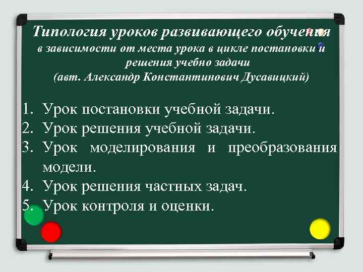 Типология уроков развивающего обучения в зависимости от места урока в цикле постановки и решения