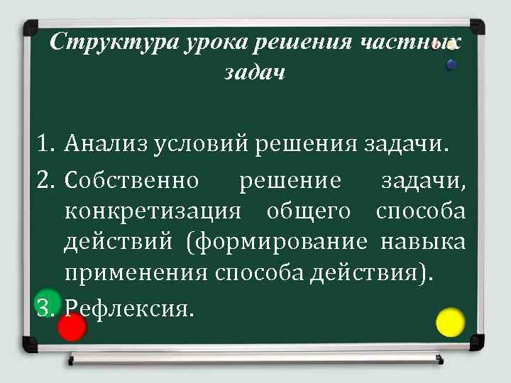 Структура урока решения частных задач 1. Анализ условий решения задачи. 2. Собственно решение задачи,