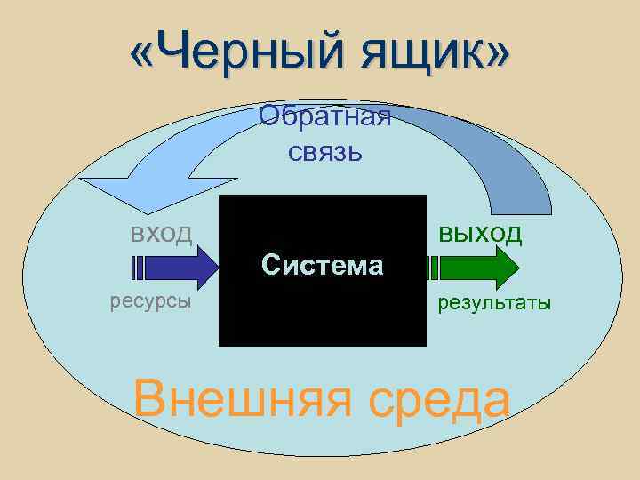  «Черный ящик» Обратная связь вход выход Система ресурсы результаты Внешняя среда 