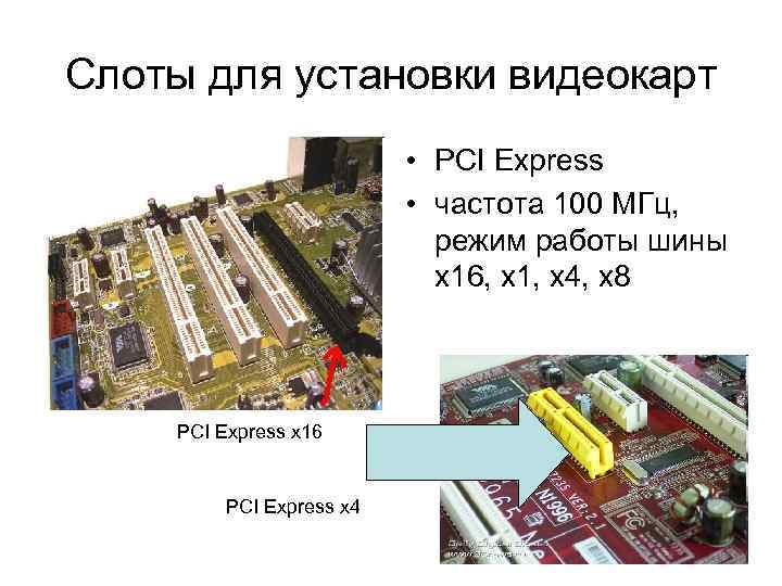 Слоты для установки видеокарт • PCI Express • частота 100 МГц, режим работы шины