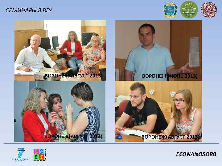 СЕМИНАРЫ В ВГУ ВОРОНЕЖ(АВГУСТ 2013) ВОРОНЕЖ(ИЮНЬ 2013) ВОРОНЕЖ(АВГУСТ 2013) ECONANOSORB 
