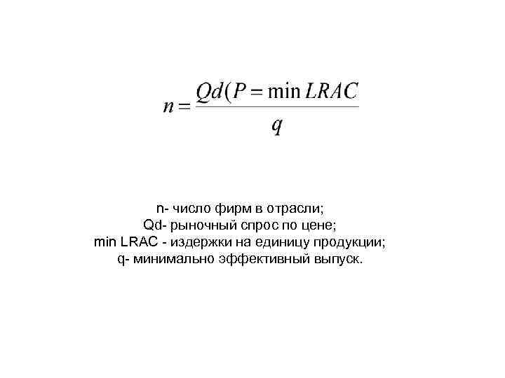 n число фирм в отрасли; Qd рыночный спрос по цене; min LRAC издержки на