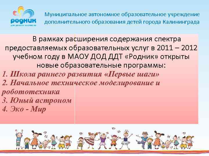 Муниципальное автономное образовательное учреждение дополнительного образования детей города Калининграда В рамках расширения содержания спектра