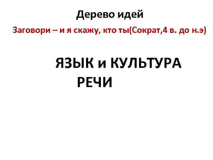 Дерево идей Заговори – и я скажу, кто ты(Сократ, 4 в. до н. э)