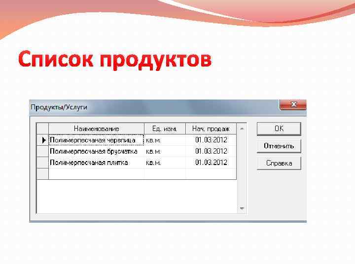 Список продуктов 