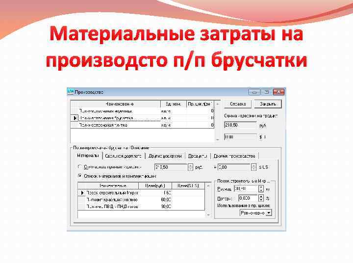 Материальные затраты на производсто п/п брусчатки 
