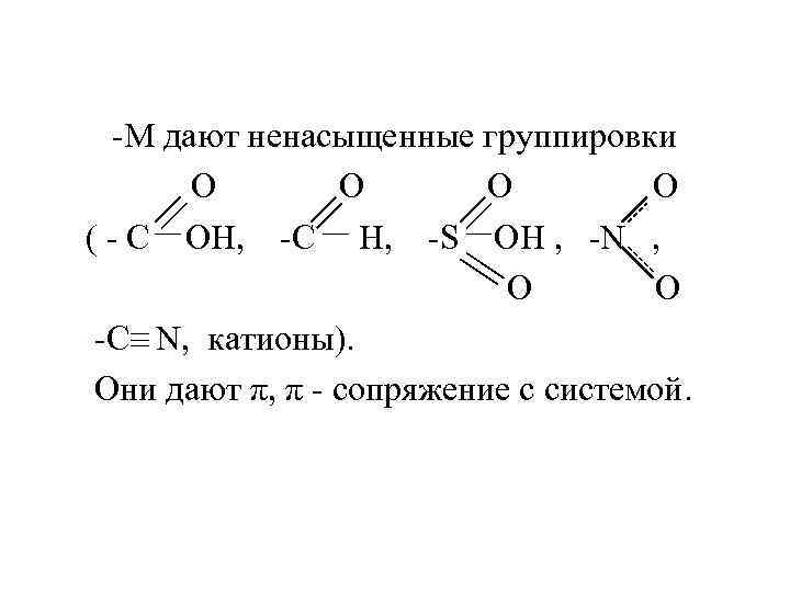  -M дают ненасыщенные группировки O O ( - C OH, -C H, -S