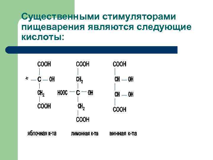 Существенными стимуляторами пищеварения являются следующие кислоты: 