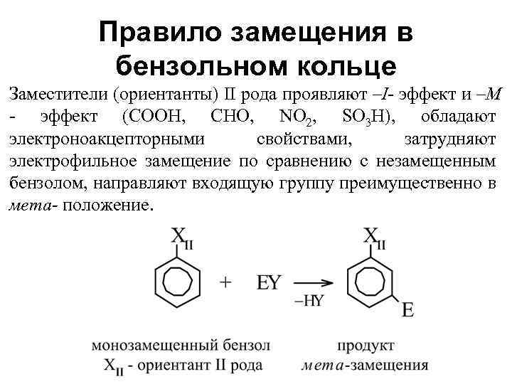 Реакционная способность соединений. Ориентанты 1 и 2 рода в бензольном кольце. Правило замещения в бензольном кольце. Увеличение электронной плотности в бензольном кольце. Влияние заместителей в бензольном кольце на нитрование.