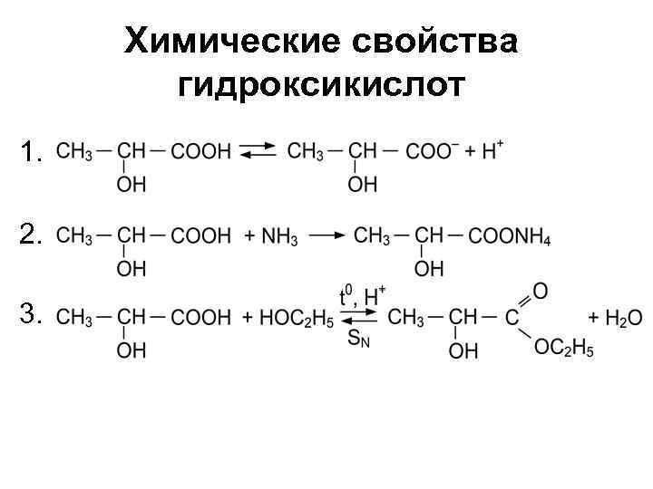 Химические свойства гидроксикислот 1. 2. 3. 