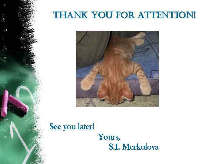 thank you for attention! See you later! Yours, S. I. Merkulova 